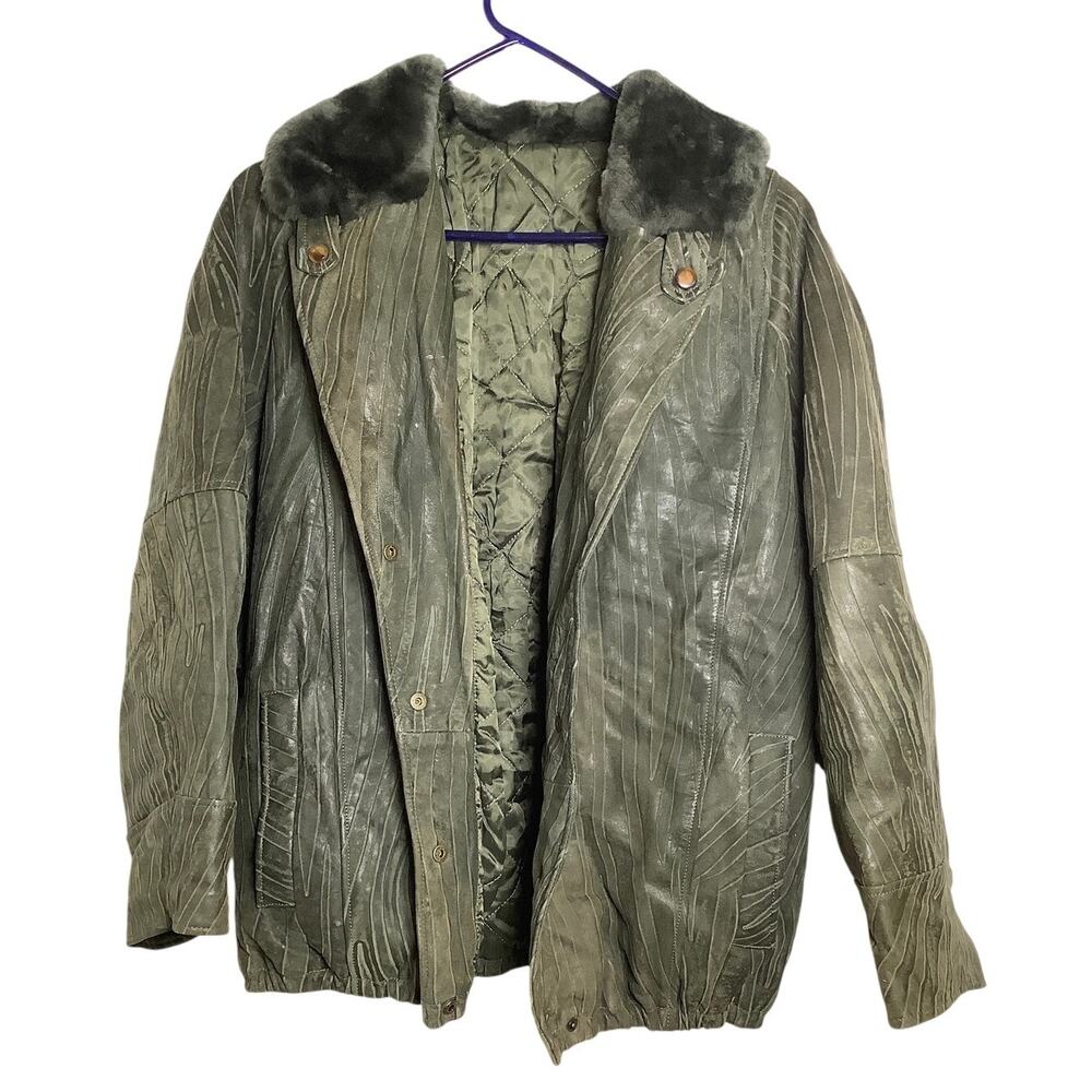 Maxime Women's 8 Green Faux Leather Quilted Lined Jacket Vintage Italy HR12-23
